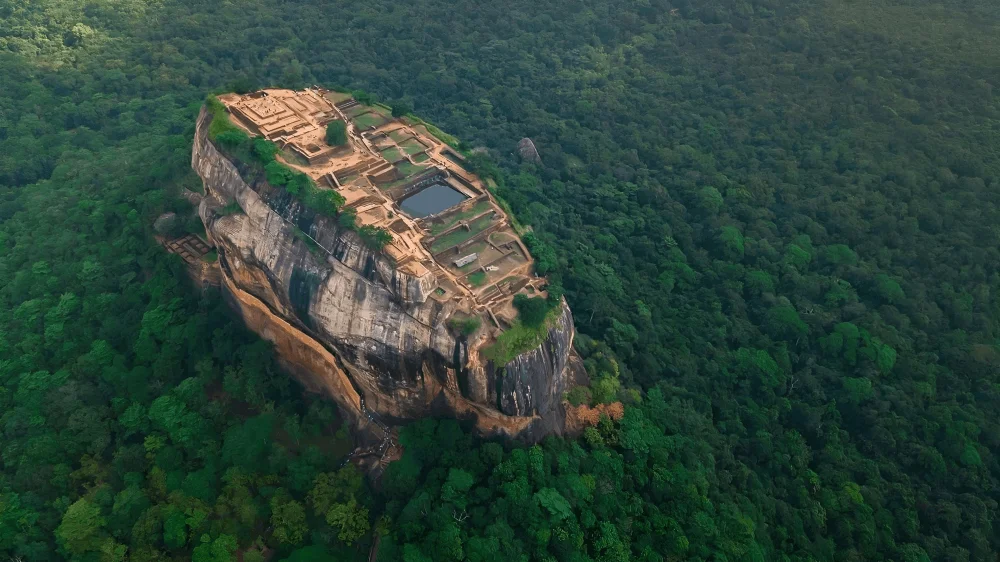 Sigiriya Lion Rock rising above jungle landscape in Sri Lanka