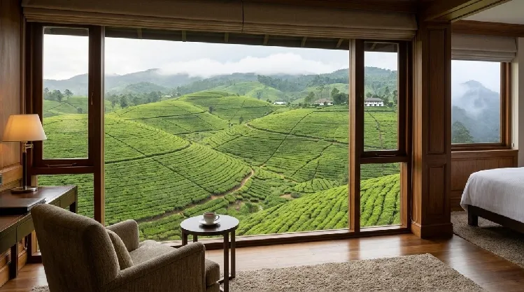 hotel room with a view of a tea plantation
