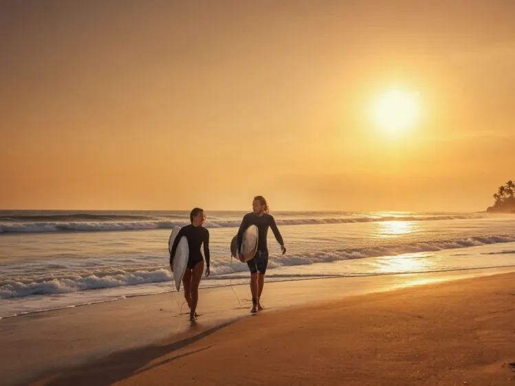 couple with surfing boards in a beach Sri Lanka