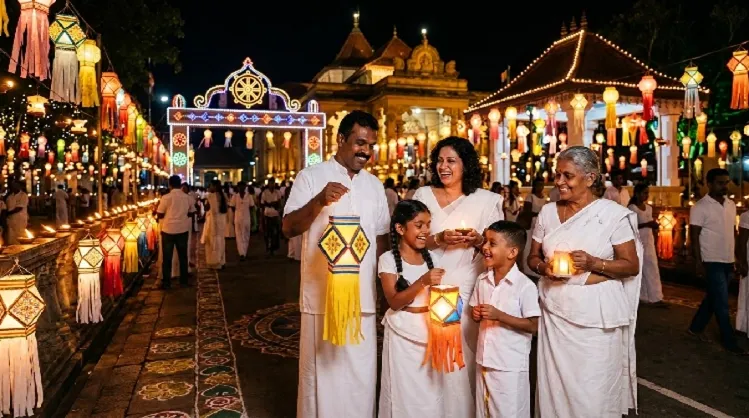 happy sri lankan family celebrating vesak festival