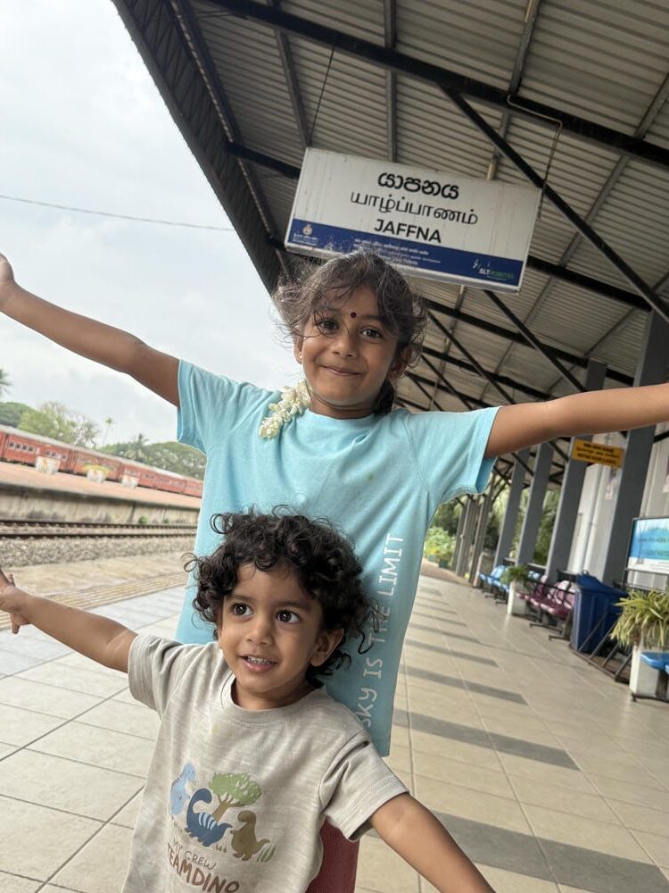 The kids having a great time on the platform