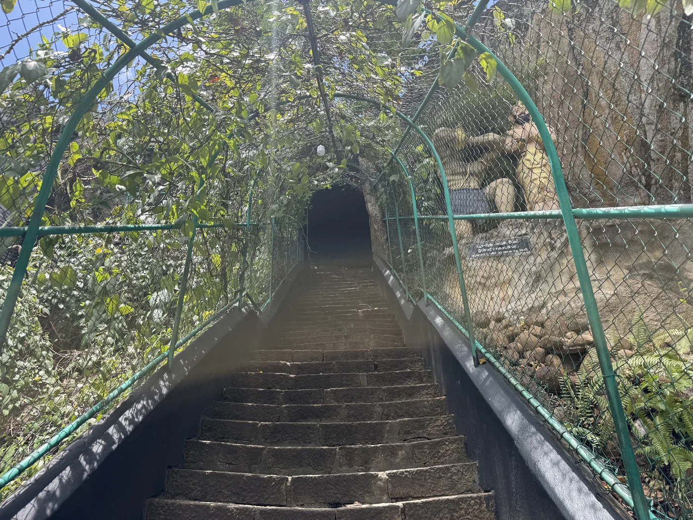 Stone staircase leading into a cave tunnel.