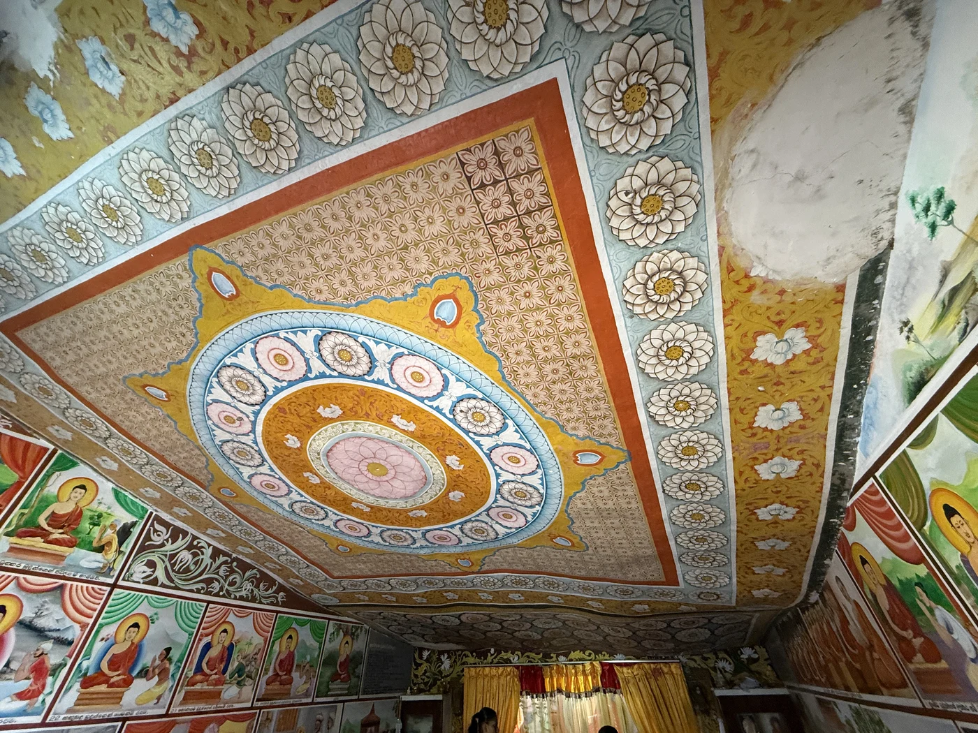 Painted lotus ceiling inside the temple