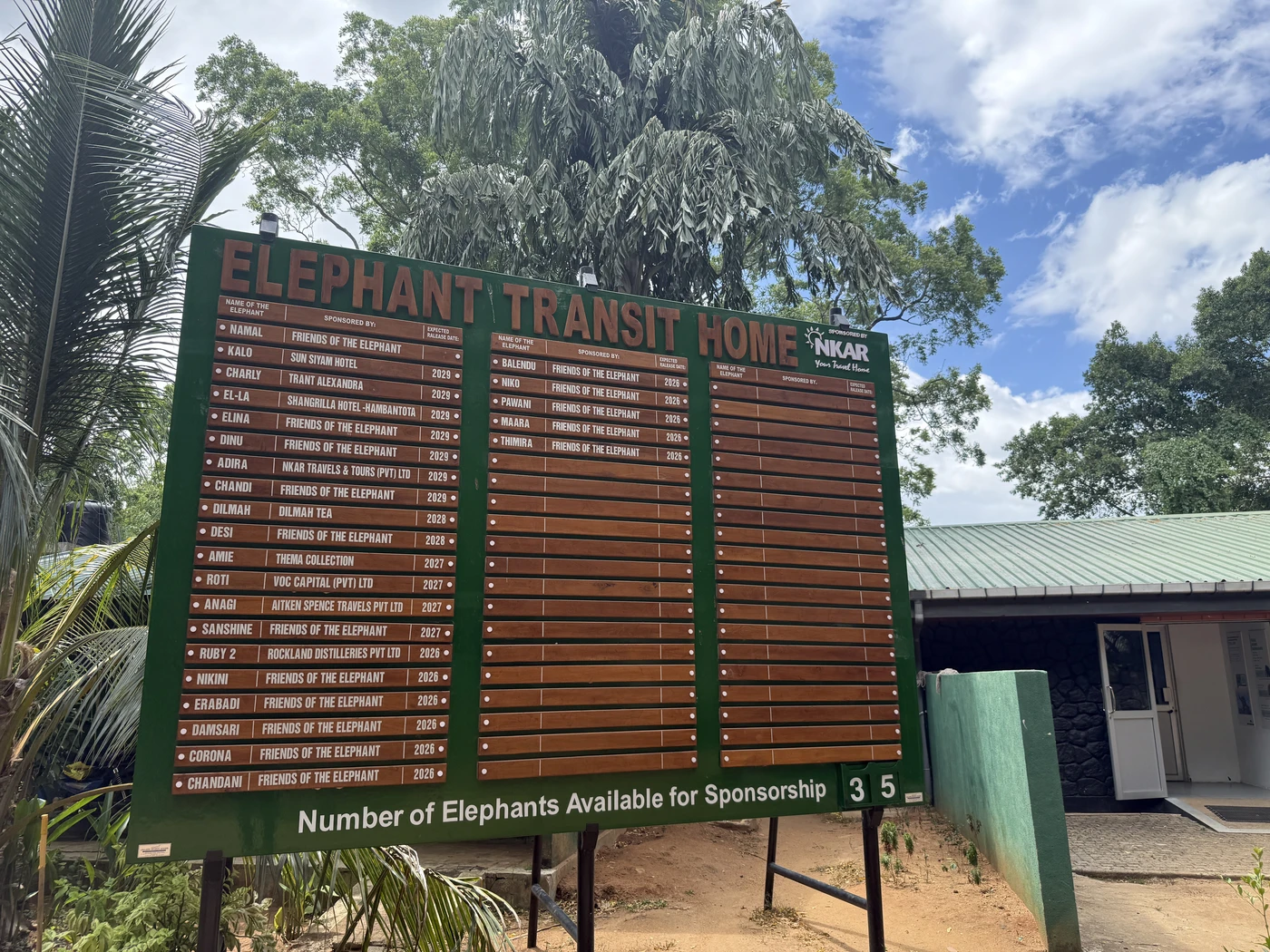 Elephant sponsorship board with calf names and sponsors