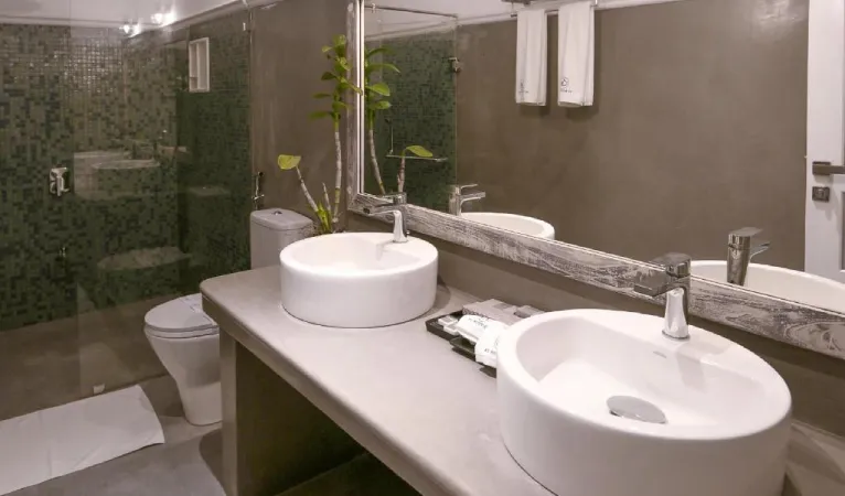 Bathroom with twin bowl sinks at Ru Boutique Kandy
